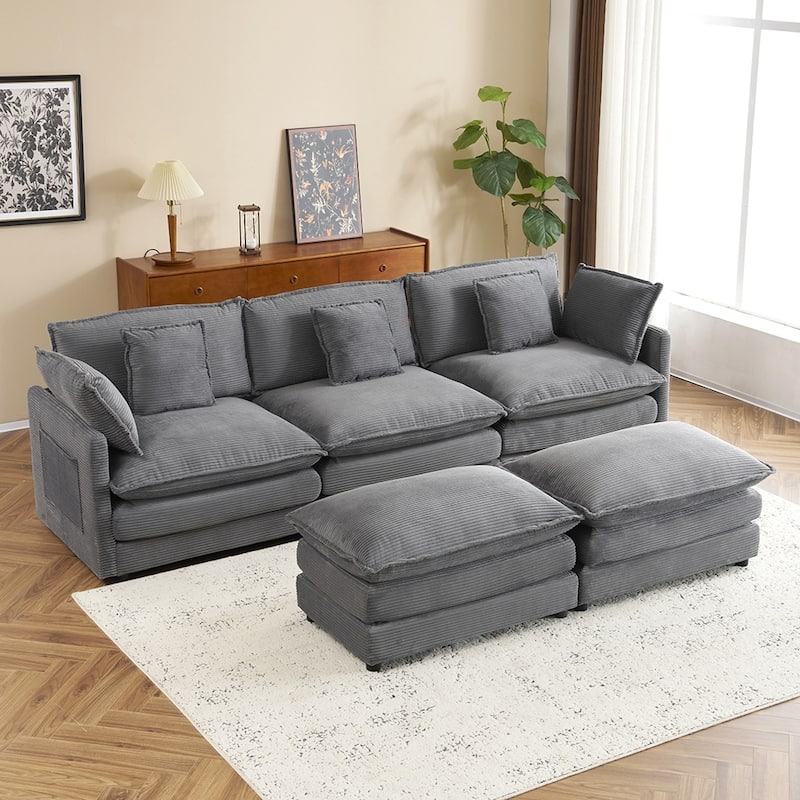 112.6" Corduroy L-Shape Sectional Sofa,Spacious Modular Design,Storage