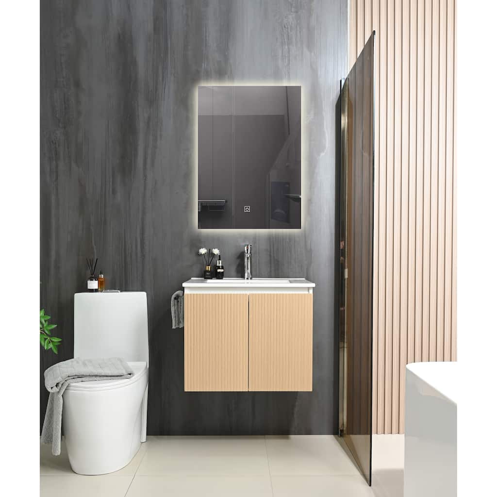 GDFStudio - Adrian Floating Bathroom Vanity with Ceramic Sink and Integrated Towel Rack Storage Cabinet