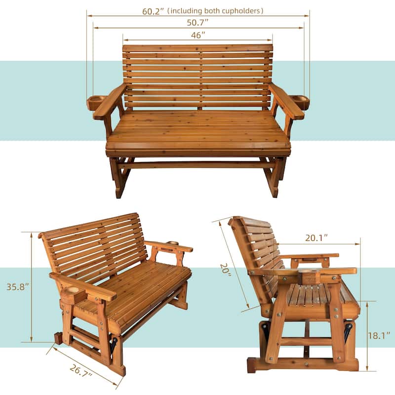 Patio Glider with Cup Holders, High Roll Back and Deep Contoured Seat