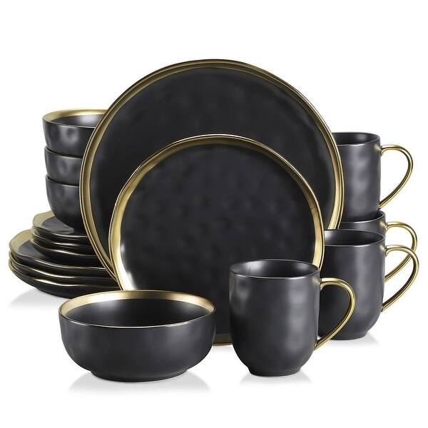 slide 2 of 14, Aura 16pc Dinnerware Set with Gold Trim, Service for 4