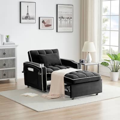 Versatile Foldable Sofa Bed in Black with Adjustable Back, USB Port, Ashtray and Phone Stand