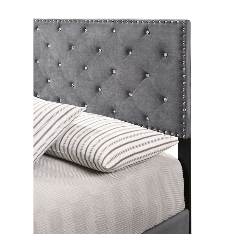 Suffolk Velvet Upholstered Jewel Accent Tufted Nailhead Panel Bed