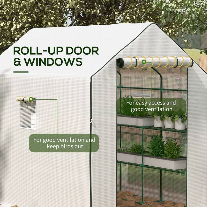 Portable Greenhouse, Water/UV Resistant Walk-In Small Outdoor Greenhouse with 2 Tier U-Shaped Flower Rack Shelves
