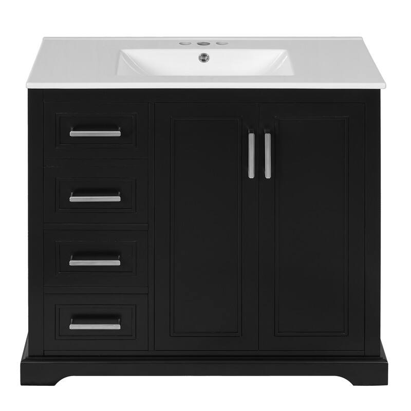 36" Bathroom Vanity with Ceramic Sink, Soft-Close Door, Adjustable Shelf & 3 Drawers