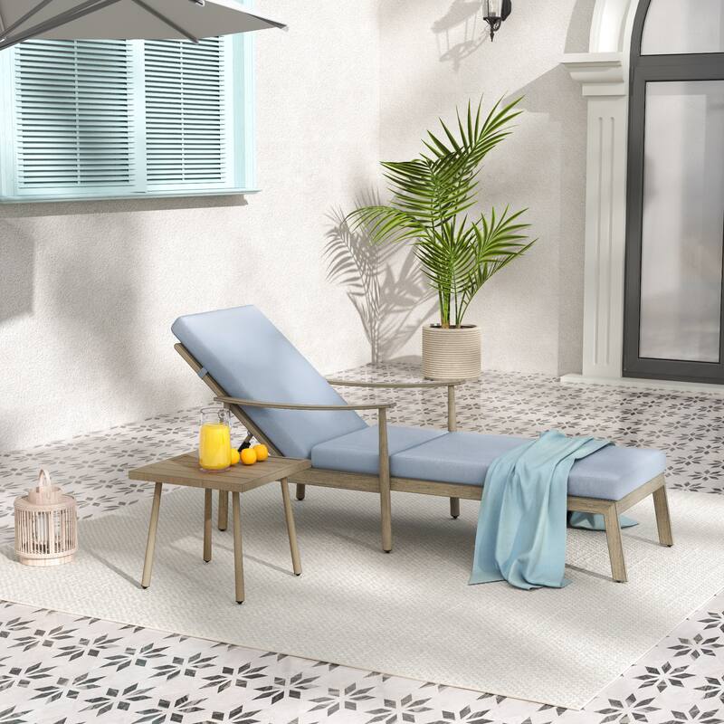 2-Piece Aluminum Patio Chaise Lounge with Side Table and Cushions