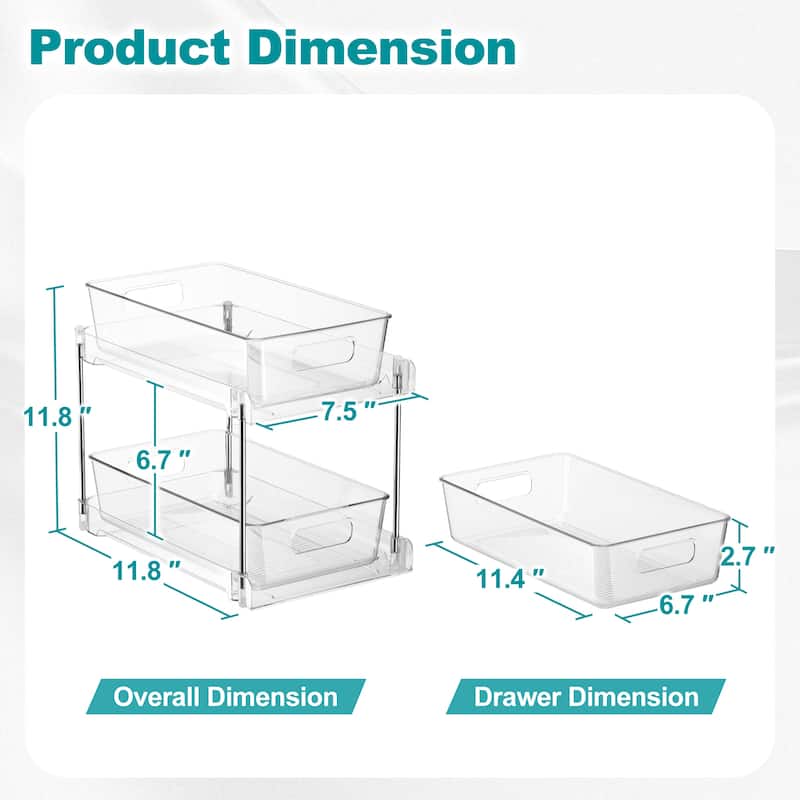 Sorbus 2-Tier Pull-Out Office Organizers, 2 Pack Clear Desk & Office Supply Storage Drawers, Office Organization Bins