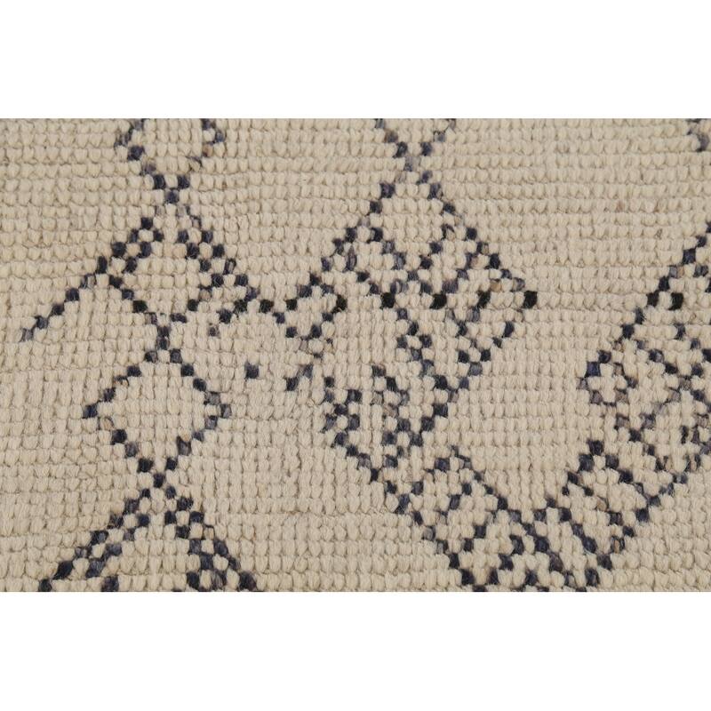 Ivory Trellis Moroccan Area Rug Handmade Wool Carpet - 8'1"x 11'8"