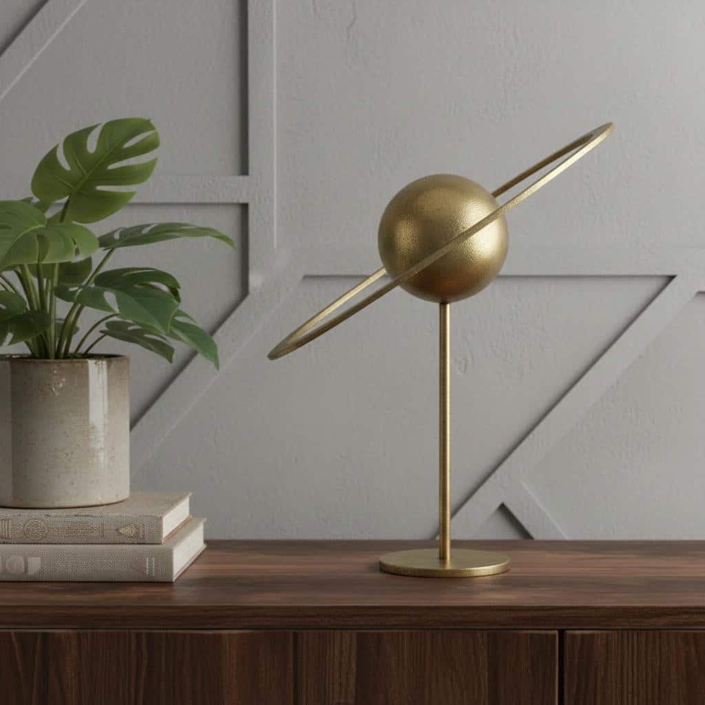 HomeRoots 16" Gold Iron Solar System Tabletop Sculpture - 15.00 in. x 16.00 in. x 7.00 in.