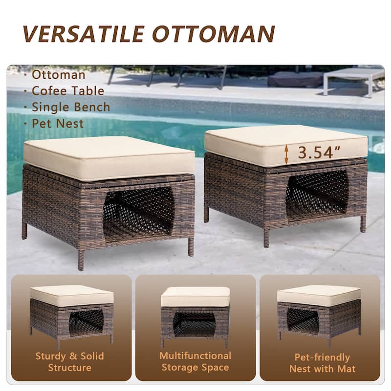 6-piece Wicker Outdoor Patio Furniture Set Swivel Chairs with Ottoman