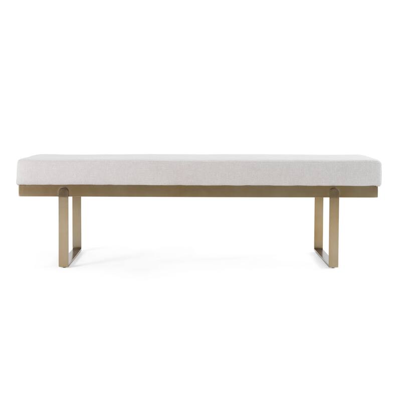 Modrest Tatum Modern Off-White Fabric & Brass Dining Bench