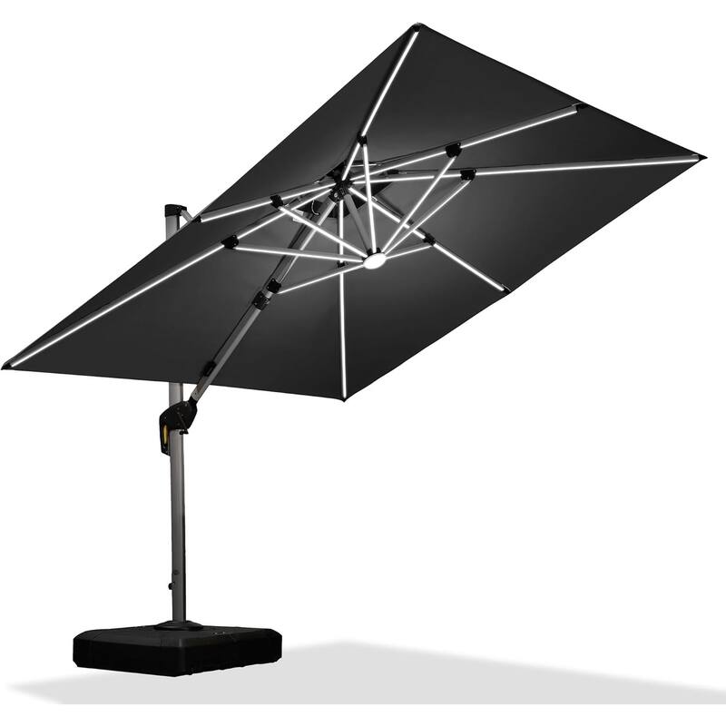 PURPLE LEAF 10 ft Double Top LED Square Patio Cantilever Umbrella - Grey