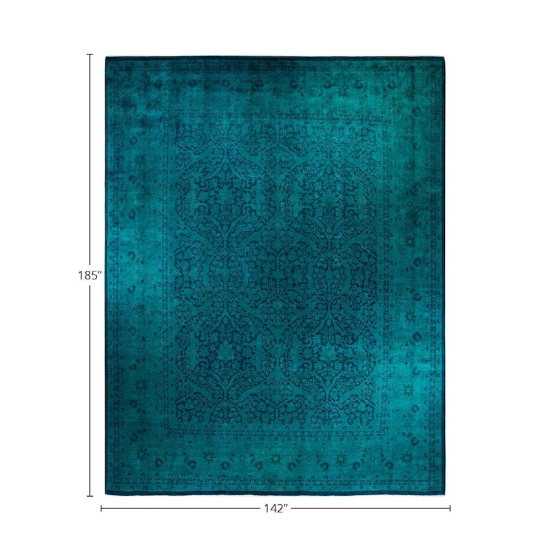 Overton Handknotted Wool Vintage Inspired Contemporary Overdyed Blue Area Rug - 15' 5" x 11' 10"
