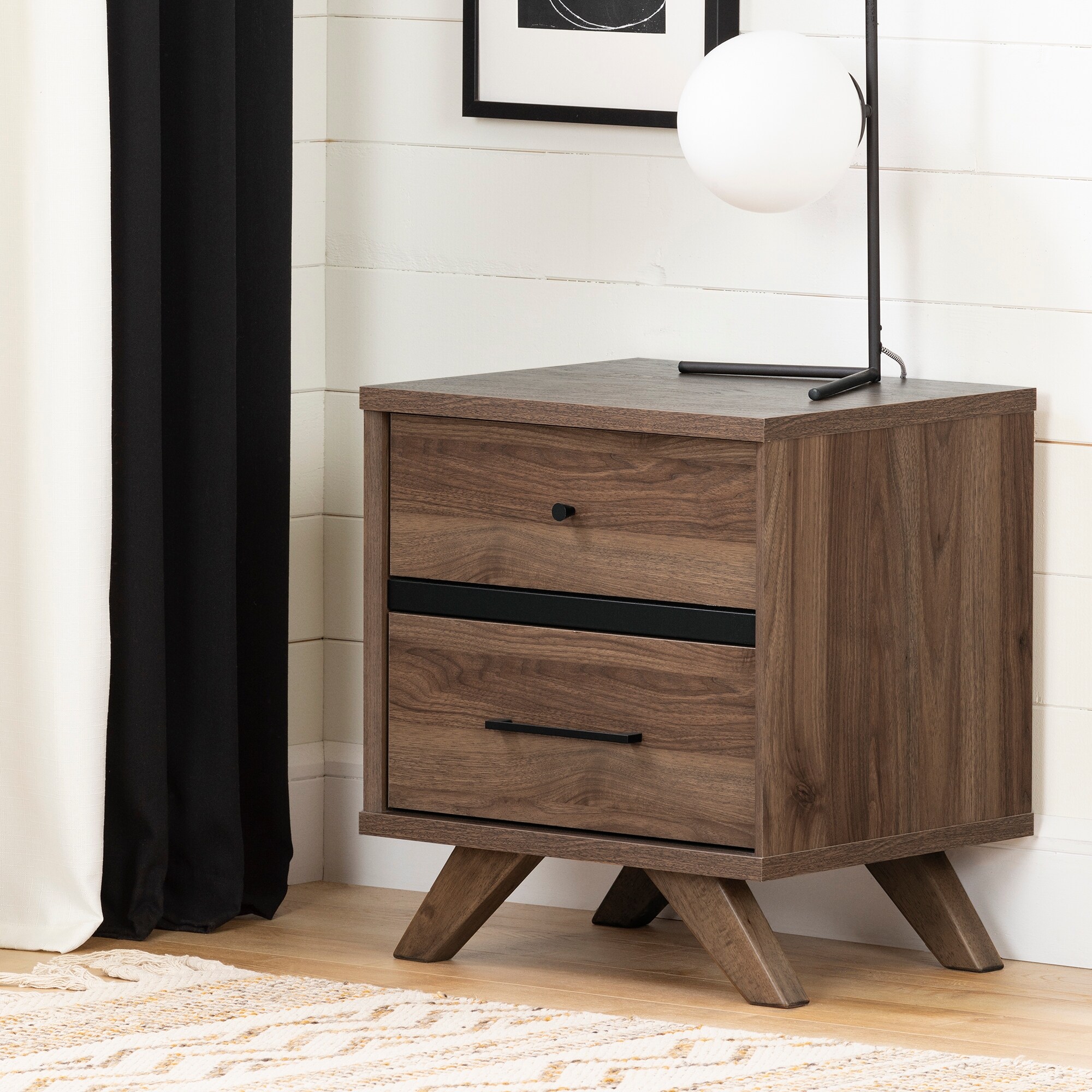 Shop Flam 2 Drawer Nightstand Natural Walnut And Matte Black Overstock 28067448