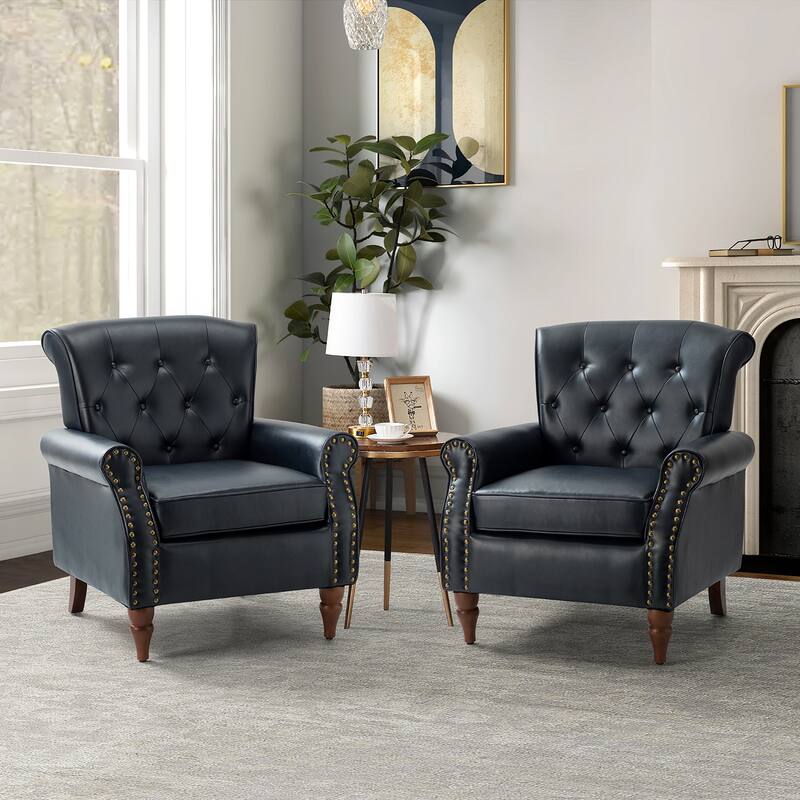 Mycenae Upholstered Accent Armchair with Nailhead Trim Set of 2