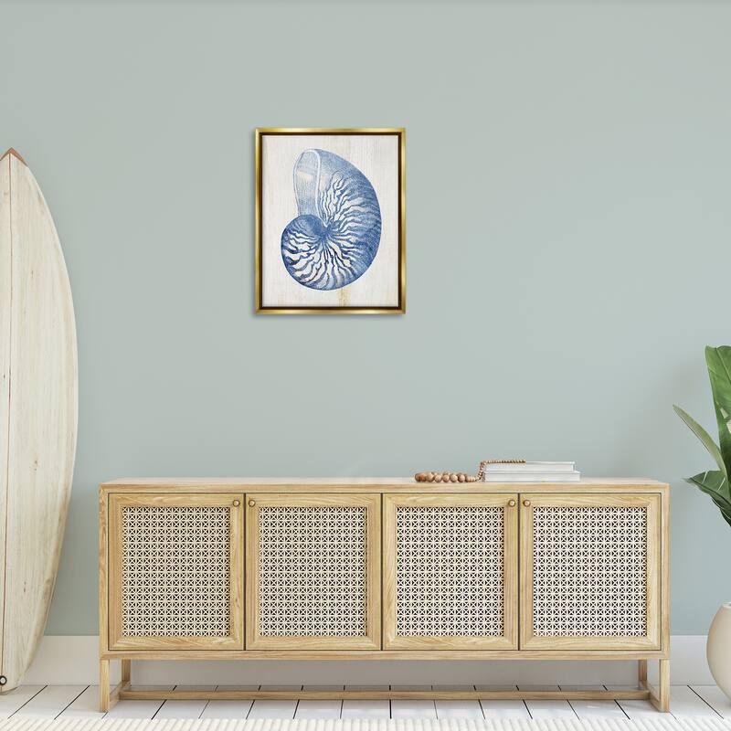 Stupell Blue Nautilus Shell Framed Floater Canvas Wall Art Design By Susan Arnot