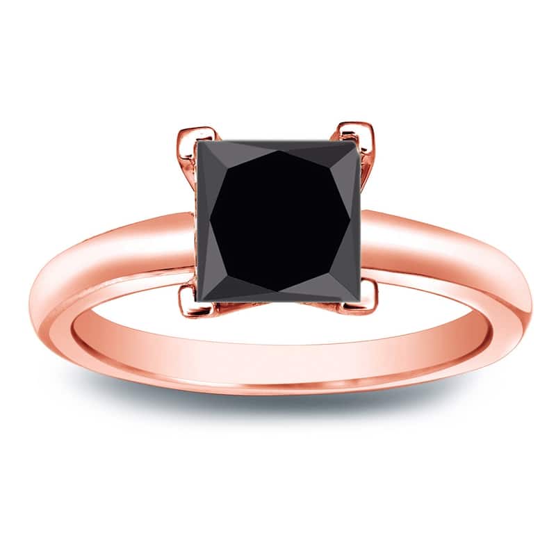 Auriya 14k Gold 2ctw Princess-cut Solitaire Black Diamond Engagement Ring - Rose - 4