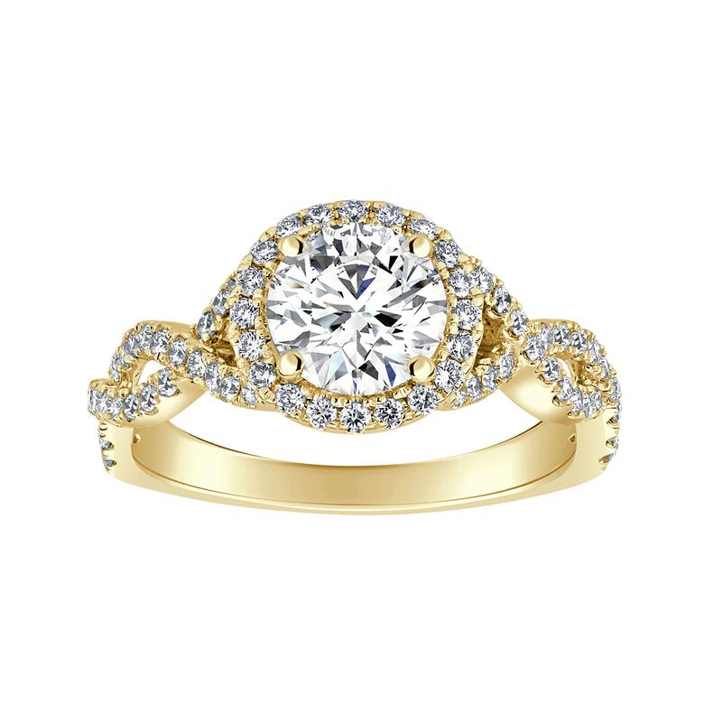 Auriya 14k-Yellow Gold Lab Grown Round-Halo Twisted-Shank Diamond Engagement Ring 1.65ct. tw. (E-F VS) - 8.5