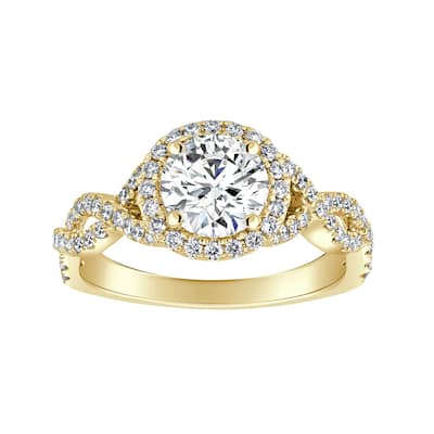 Auriya 14k-Yellow Gold Lab Grown Round-Halo Twisted-Shank Diamond Engagement Ring 1.65ct. tw. (E-F VS)
