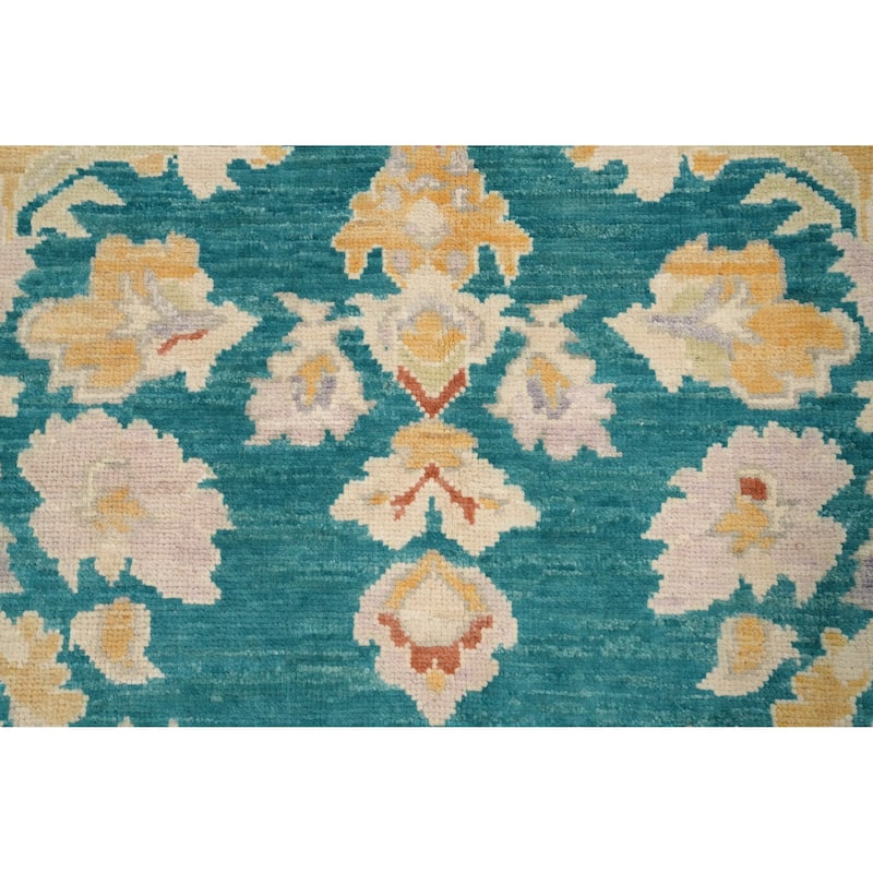 Hand Knotted Oriental 100% Wool Carpet Transitional Floral Green Oushak Area Rug - 8' 9'' X 5' 0''