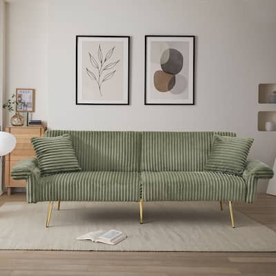 Modren Corduroy Upholstered Convertible Futon Sofa Bed with Gold Metal Legs