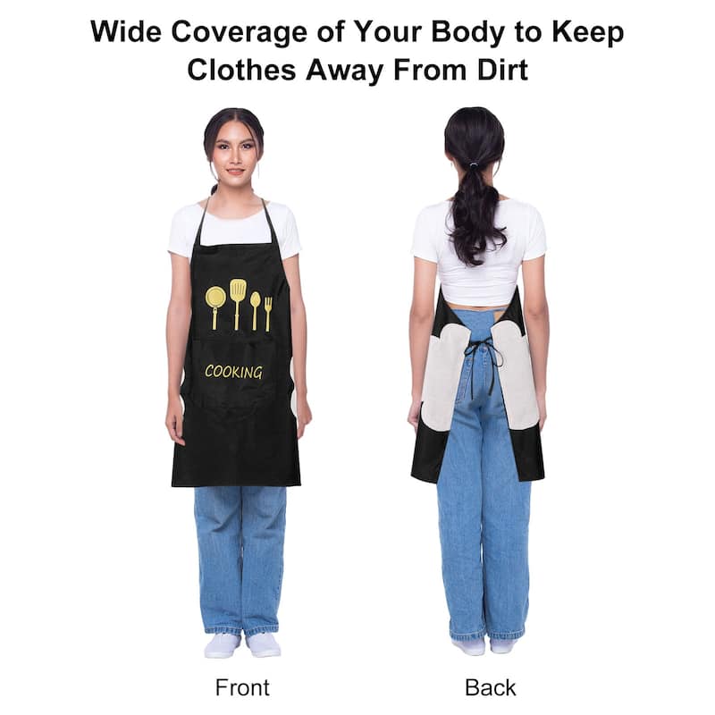 Bib Apron 72x65cm Unisex Cooking Aprons with Hand Wipe - 28.35" x 25.59"