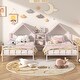 preview thumbnail 3 of 13, Pink Twin Size Metal Double Platform Bed with House-shaped Headboard and a Built-in Nightstand