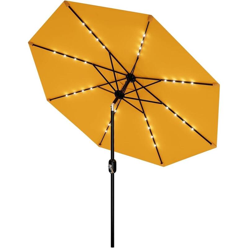 9 FT Outdoor Table Patio Umbrella, Waterproof UV Protection with Solar Lights - Yellow