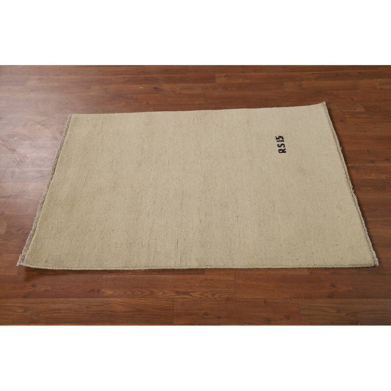 Ivory Gabbeh Modern Foyer Rug Hand-Knotted Wool Carpet - 2'9"x 4'0"