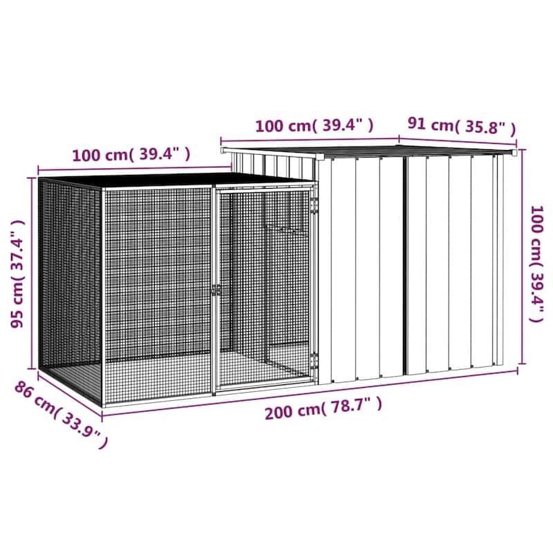 vidaXL Chicken Coop Multipurpose Chicken House with Mesh Cage Galvanized Steel