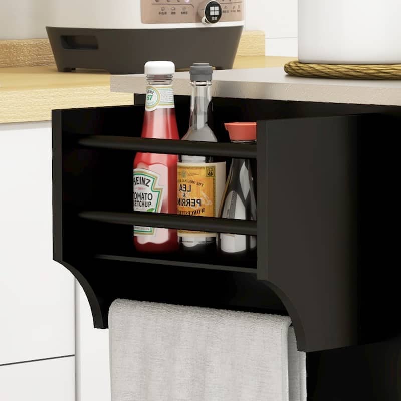 Rolling Kitchen Island with Drawer,Metal Countertop and Spice Rack