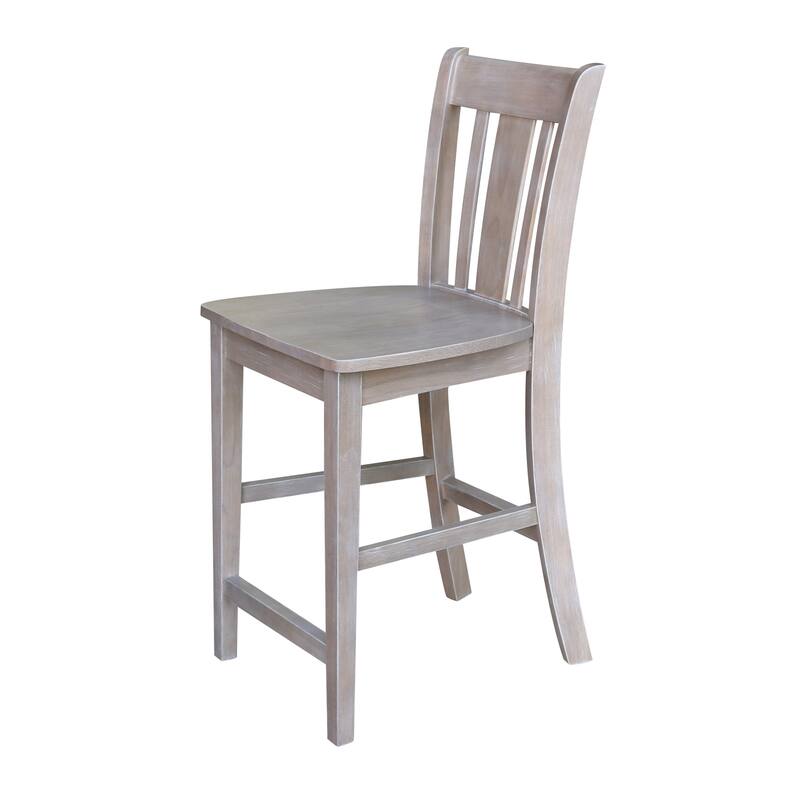Solid Wood Counter Height Table and 2 San Remo Stools in Washed Gray Taupe