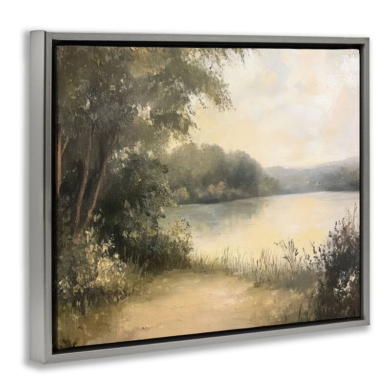 Stupell Shore of Peaceful Lake Framed Floater Canvas Wall Art Design By Petal Prints Design