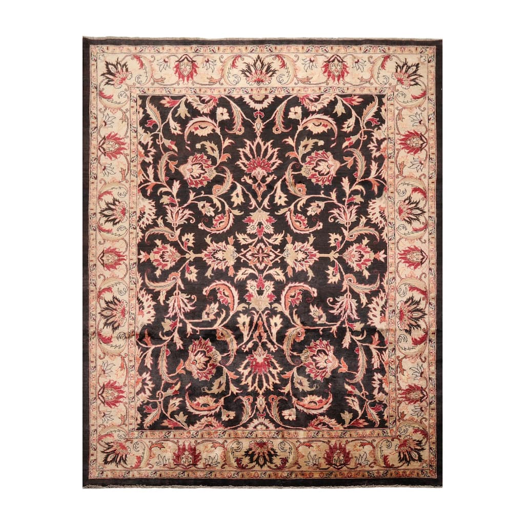 Hand Knotted Peshawar Charcoal 100% Wool Traditional Oriental Area Rug - 7' 10'' x 9' 11''