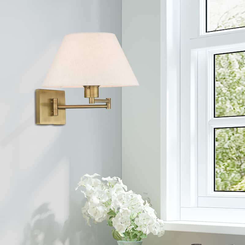 Livex Lighting 1-Light Oatmeal Shade Swing Arm Wall Lamp, 40038