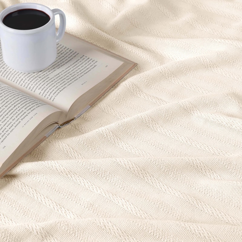 Superior Clara Cotton Textured Striped Lightweight Woven Blanket
