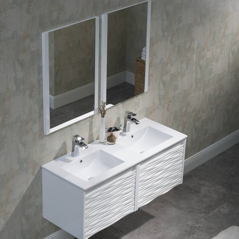 White Floating Vanity / Wall Hung Vanity Set with Mirror