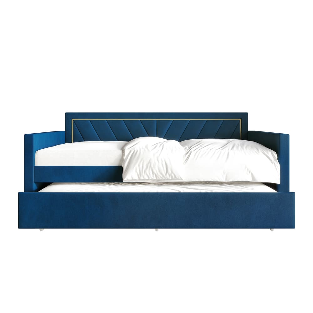 CraftPorch Glam Velvet Upholstered Twin Size Daybed with Trundle