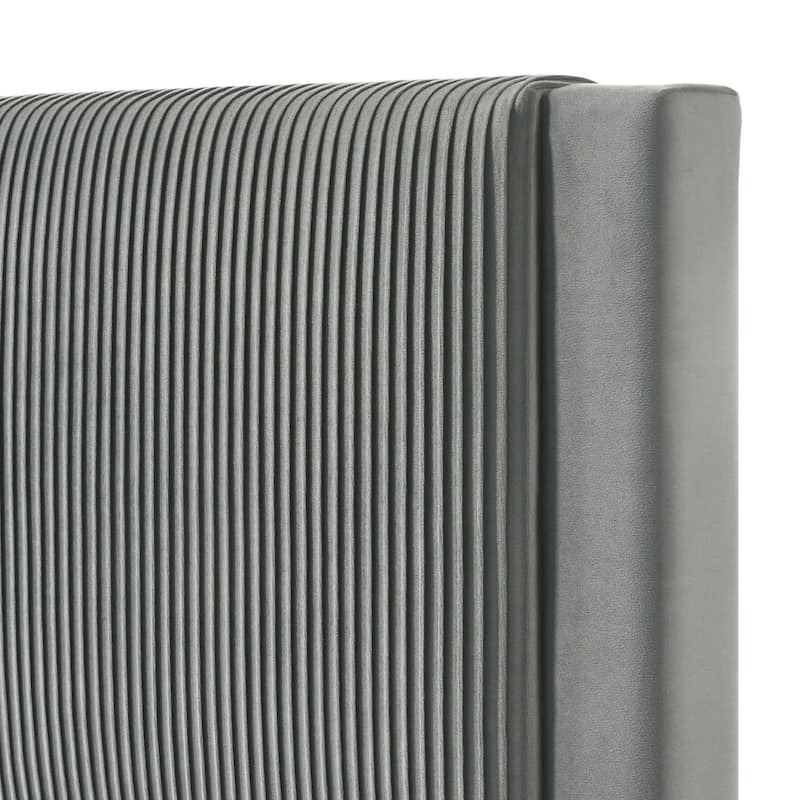 Cery Queen Size Platform Bed, Light Gray Upholstery Textured Headboard