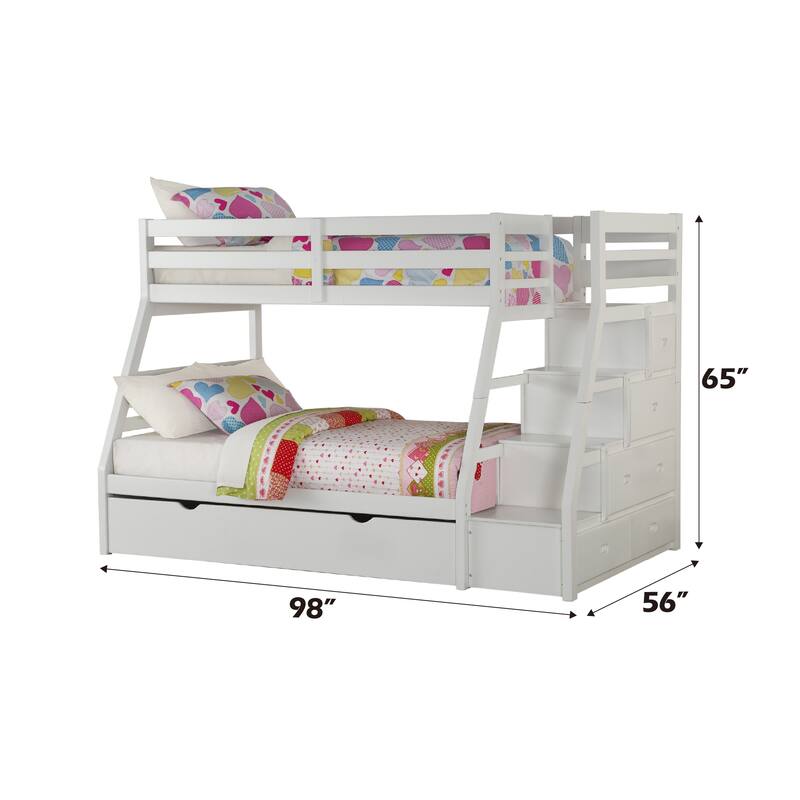 Twin/Full Bunk Bed with Trundle, Storage Ladder, and Drawers in Jason White Finish