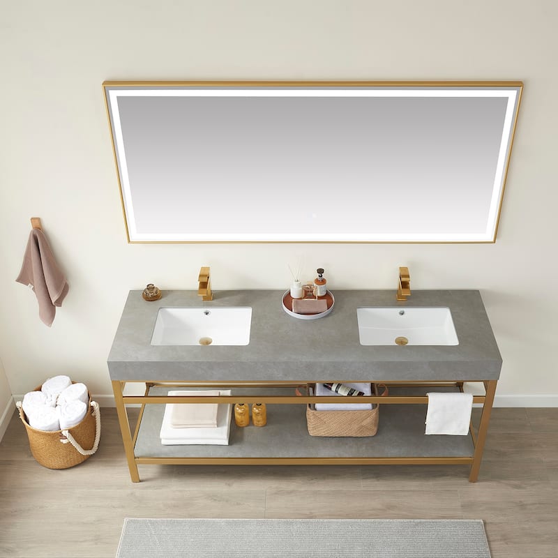 Funes 72" Double Vanity, Metal Support with Stone Top without Mirror - 72''x22''