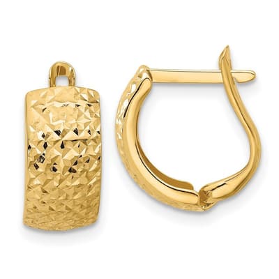 Curata 14k Yellow Gold Polished and Sparkle Cut Omega Back Earrings - 14.67x13.16mm