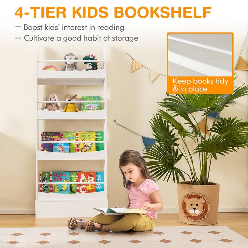 Gymax 4-Tier Kids Bookshelf Toy Storage Bookcase Rack Wall w/