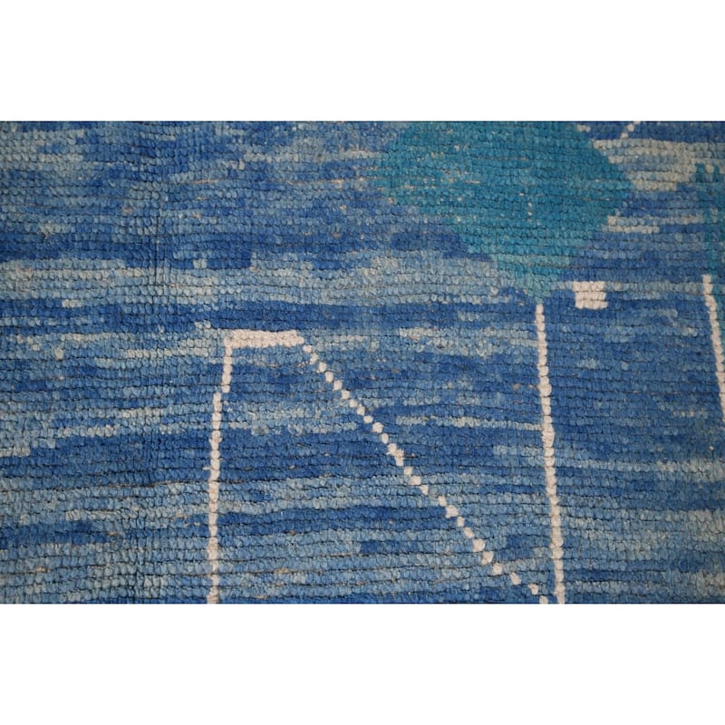 Blue Moroccan Area Rug Hand-Knotted Wool Carpet - 5'10"x 9'4"