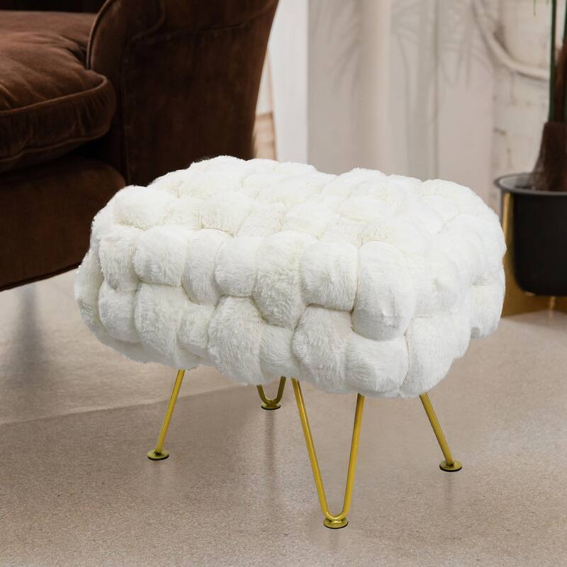 Soft Fauxfur Pouf Stool Ottoman Fuzzy Entryway Bench Seat 27"x20"x19"