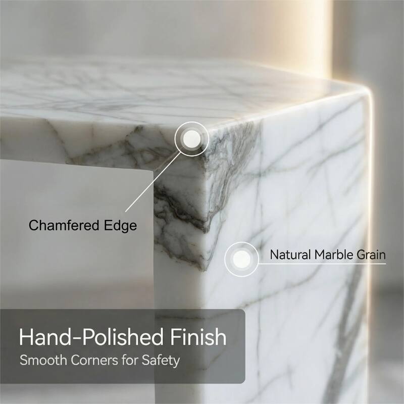 Roomfitters Luxury Natural Marble Hexagon Side Table, Solid Stone Geometric Pedestal End Table, Polished Finish