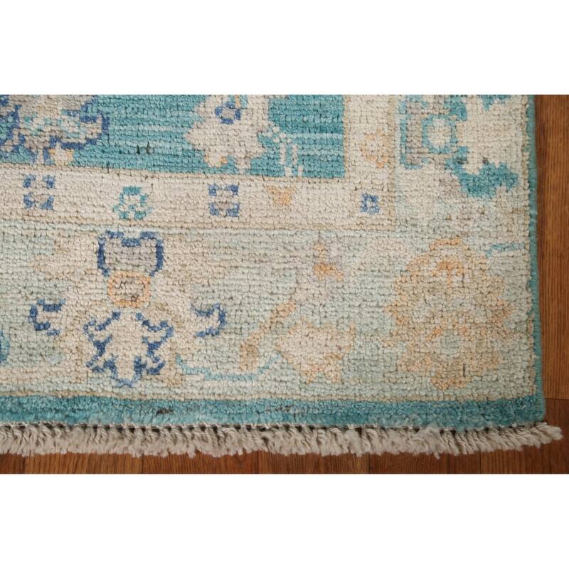 Hand Knotted Oriental 100% Wool Carpet Transitional Floral Green Oushak Area Rug - 3' 2'' X 2' 0''