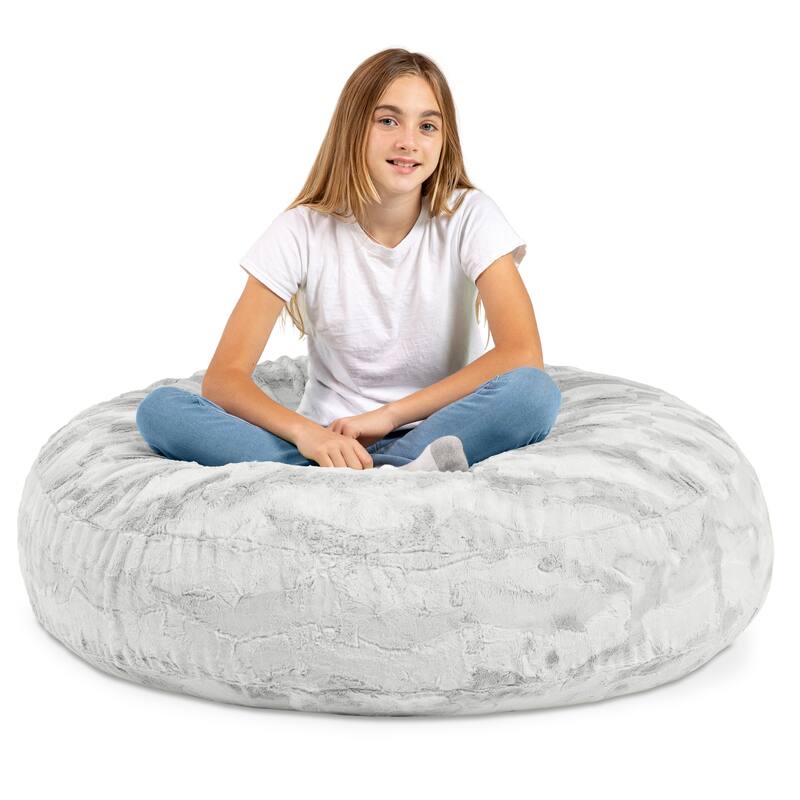 Jaxx Cocoon 4 Foot Kids Bean Bag Chair and Crash Pad - Faux Fur - Silver