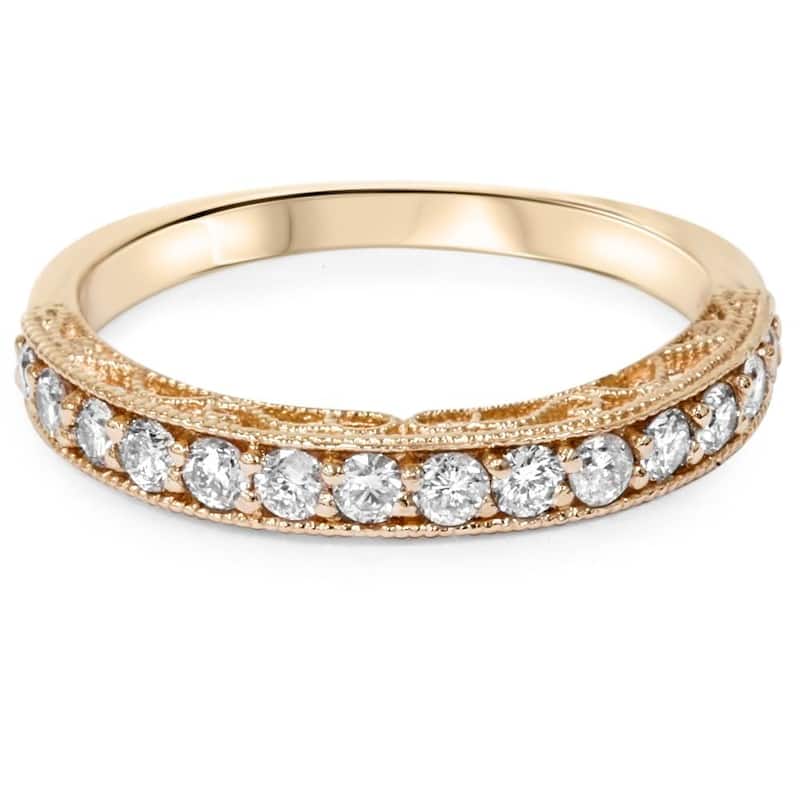 1/3ct Vintage Scroll Design Diamond Wedding Ring Rose Gold