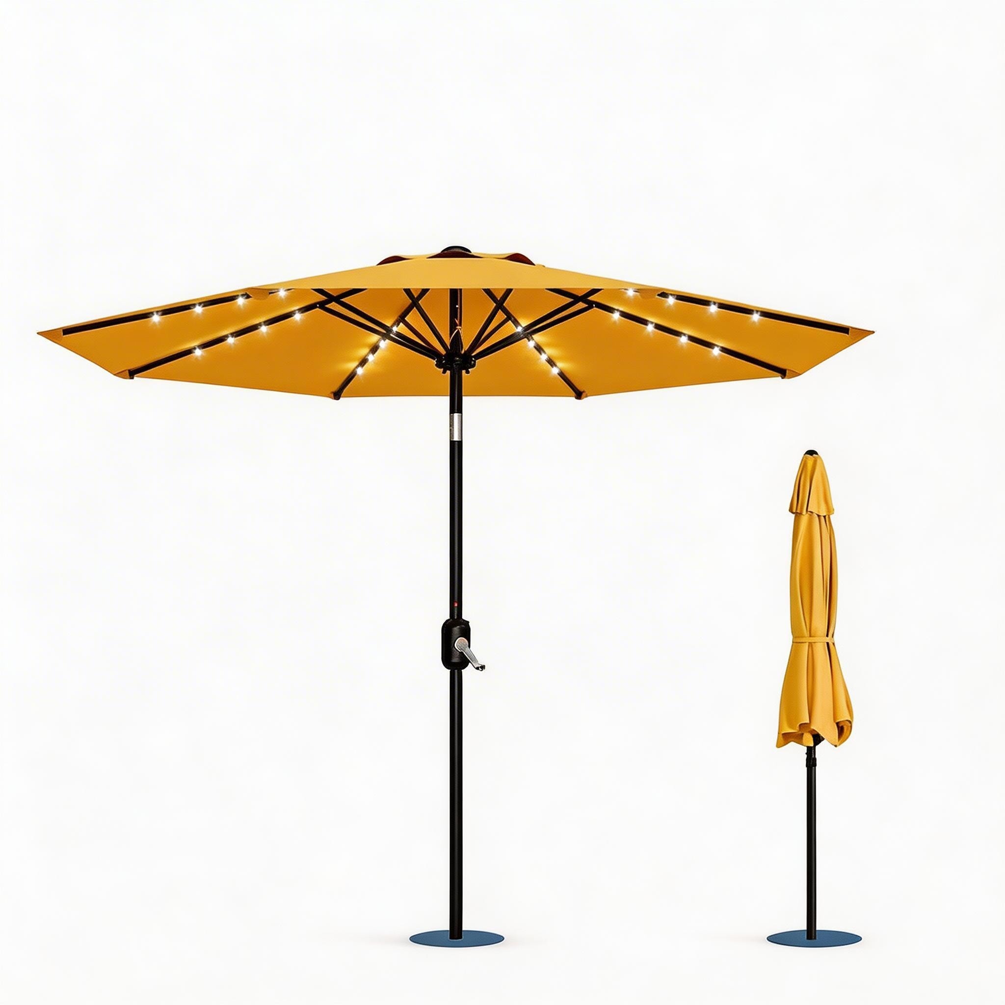 9 ft Patio Umbrella, 8 Sturdy Ribs, with Lights