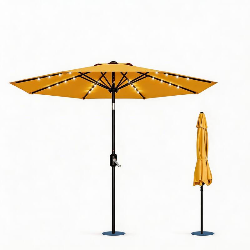 9 ft Patio Umbrella, 8 Sturdy Ribs, with Lights - Yellow
